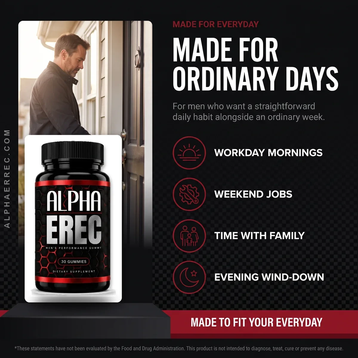 AlphaErec is made for ordinary days: adult men supporting performance alongside work, family and everyday life