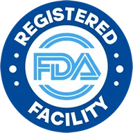 Registered FDA Facility seal, a statement about the factory